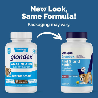 Vetnique Glandex Dog Fiber Supplement Powder for Anal Glands with Pumpkin, Digestive Enzymes & Probiotics - Vet Recommended (Regular or Advanced Strength) - Boot The Scoot (5.5oz Powder, Beef Liver)