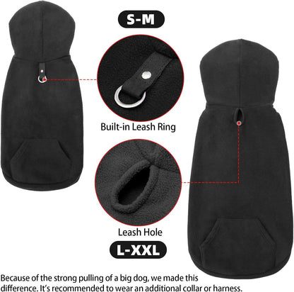 EXPAWLORER Dog Hoodie Fleece Sweater Vest, Hooded Dog Sweatshirt Fall Winter Pet Clothes with Leash Hole, Sleeveless Warm Cozy Puppy Clothing for Cat Small Medium Large Dogs Girl Boy, Black XL