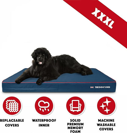 The Dog’s Bed Orthopedic Memory Foam Dog Bed, XXXL Blue Oxford with Red Trim UK Flag, Pain Relief for Arthritis, Hip & Elbow Dysplasia, Post Surgery, Supportive, Calming, Waterproof Washable
