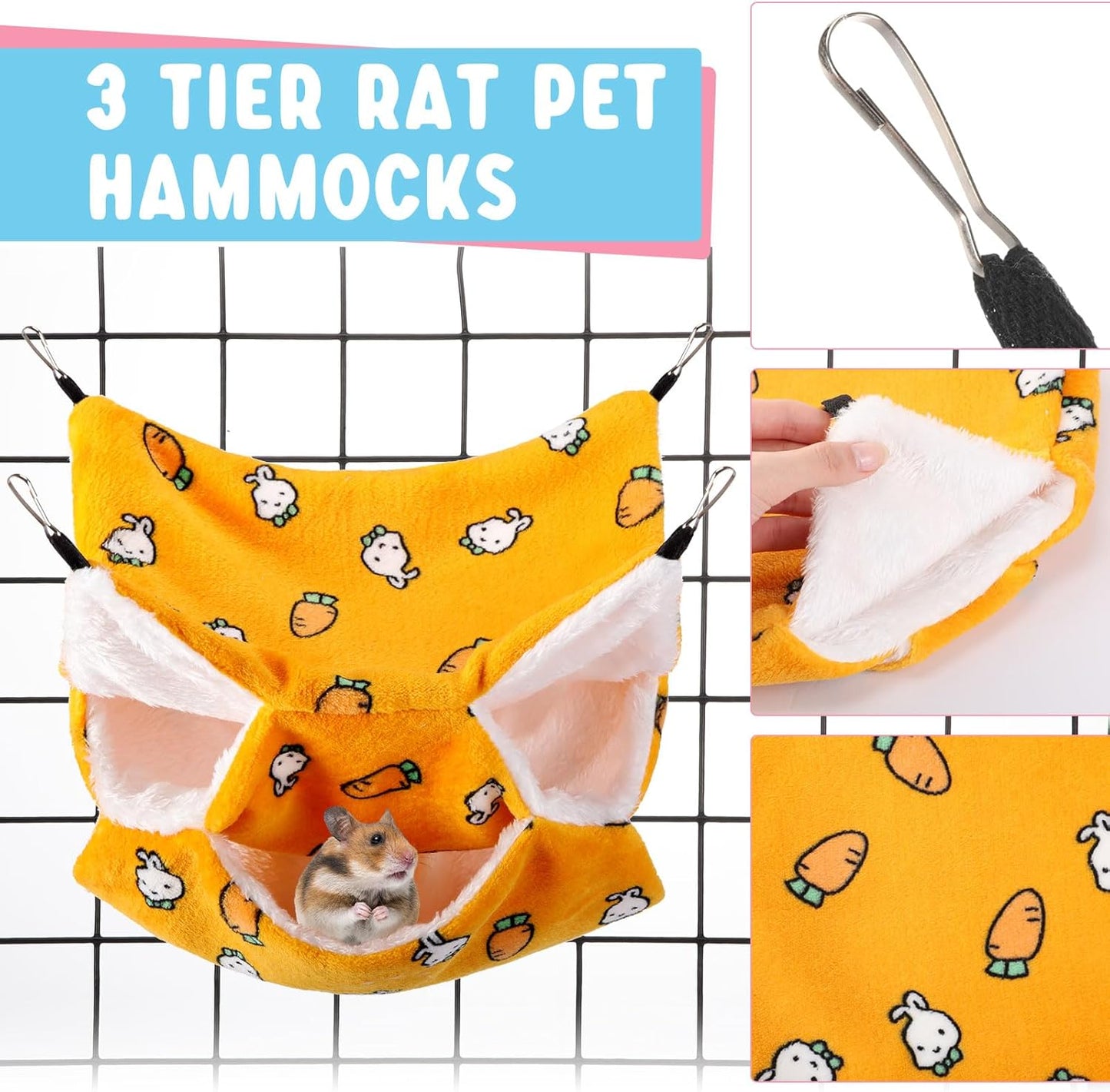 Abbylike 9 Pieces Rat Hammock 3 Tier Guinea Pig Ferret Hammocks Small Pet Hanging Tunnel Glider Toy Guinea Pig Ferret Hideout Bed Cage Accessories for Hamster(Yellow, Grey, Blue,Bear)