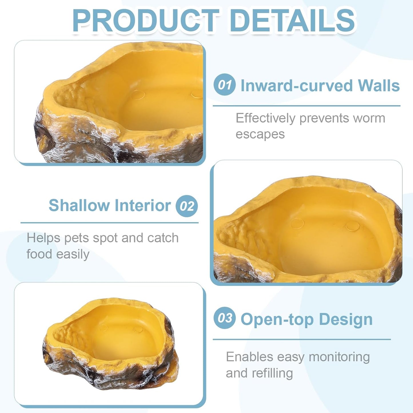 Reptile Food Bowl, Reptile Feeding Dish Corner Bowl Water Resin Rock Worm Feeder Dish l (10.6 in, Yellow), Intended for Lizards/o/Scaled Pet/Leopard o/Spiders