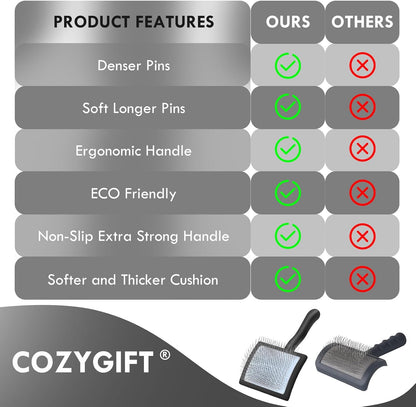 Dog Slicker Brush for Medium or Long Haired Dogs, Long Pin Slicker Brush for Removes Loose Hair, Tangles and Knots, Best Grooming Tools for Small Animals, Large, Free Pet Comb, Black