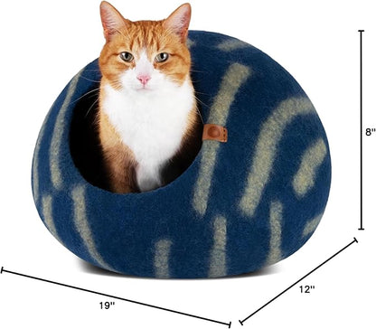 MEOWFIA Cat Cave – Premium Felt Cat Bed for Indoor Cats, Handmade 100% Merino Wool (Large, Deep Azure)