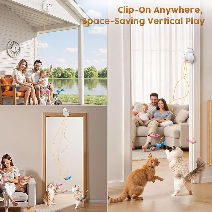 Interactive Cat Toys for Indoor Cats - Automatic Flying Bird & Mouse Wand Enrichment Toy, Hands-Free or Handheld USB-Rechargeable Safe Play Chase Exercise for Bored Kittens and Adult Cats