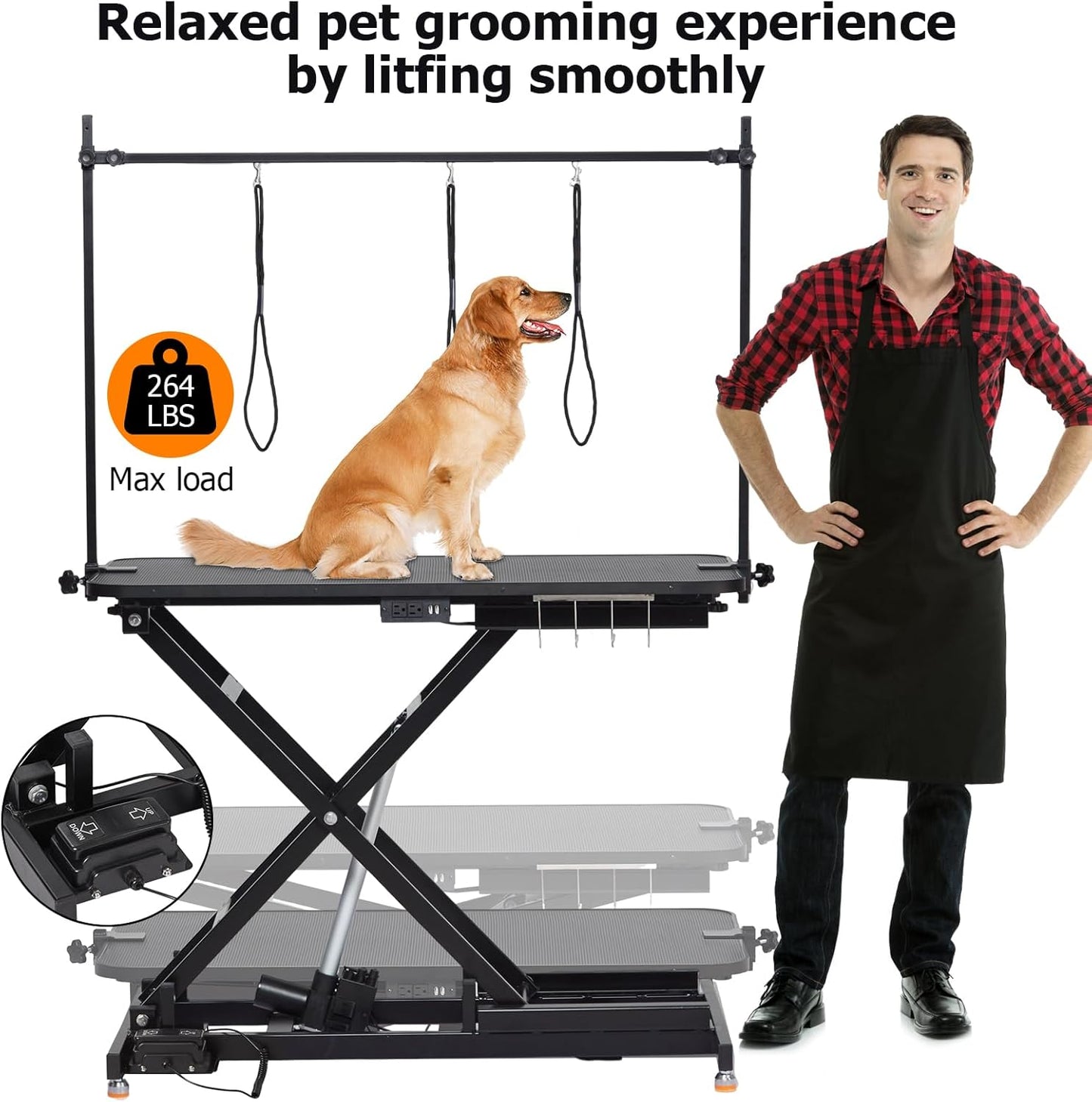 47” Electric Lift Dog Grooming Table (Black), Heavy Duty Electric Grooming Arm Table for Pets & Large Dogs Adjustable Height: 9.4 in-39.4 in Non-slip Desktop with Gantry Crane Set