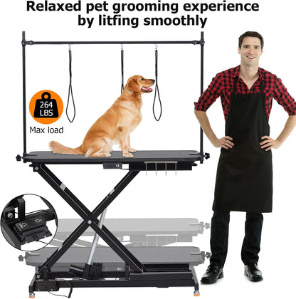 47” Electric Lift Dog Grooming Table (Black), Heavy Duty Electric Grooming Arm Table for Pets & Large Dogs Adjustable Height: 9.4 in-39.4 in Non-slip Desktop with Gantry Crane Set
