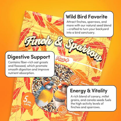 Mycelium Organic Finch & Sparrow Plus Bird Feed (5 LB Bag) | High Protein, Vitamin Enriched Bird Seed Blend for Finches, Sparrows & Canaries | Daily Pet & Wild Bird Food | Non-GMO, Made in USA