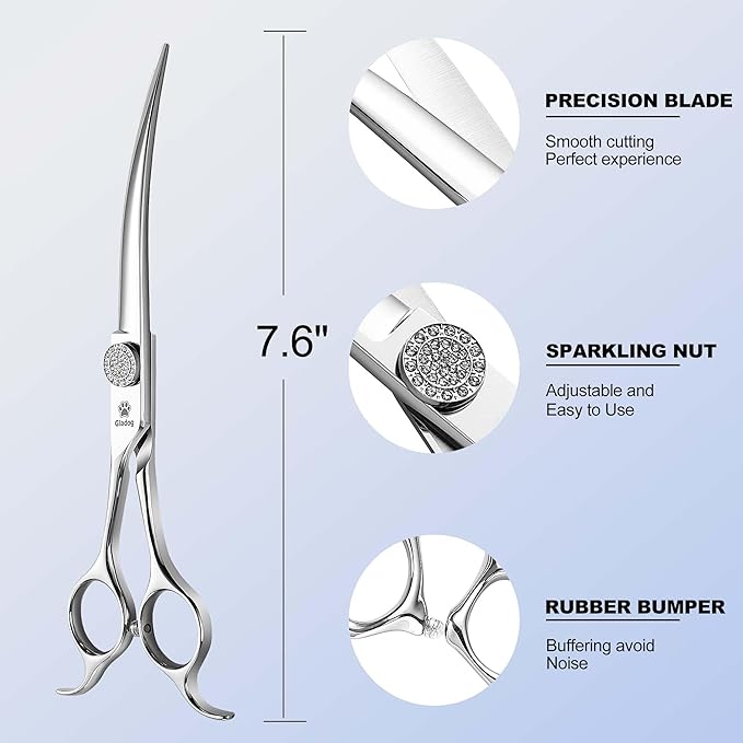 GLADOG Luxury Dog Grooming Scissors Set - 7" Straight, 6.5" Thinning, 7" Curved Dog Shears for Grooming - 9CR Steel, Professional Grooming Kit for Dogs