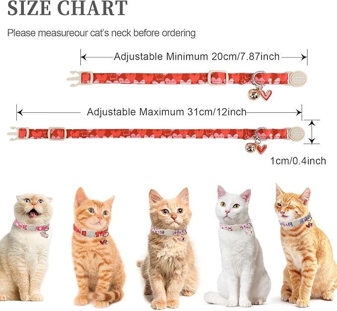 Unique style paws 2 Pack Valentine's Day Kitten Collar Breakaway with Bell&Pendant, Adjustable Safety Red Lip Rainbow Cat Cotton Collar for Girl Boy Cat and Small Pet