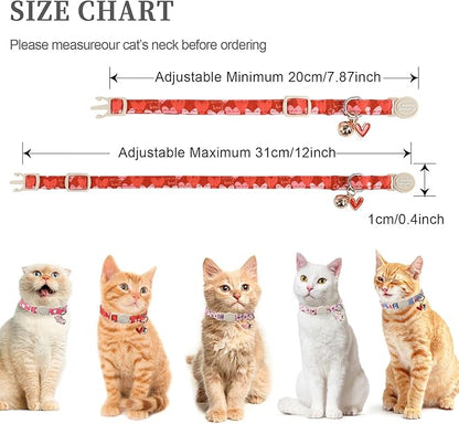 Unique style paws 2 Pack Valentine's Day Kitten Collar Breakaway with Bell&Pendant, Adjustable Safety Red Lip Rainbow Cat Cotton Collar for Girl Boy Cat and Small Pet
