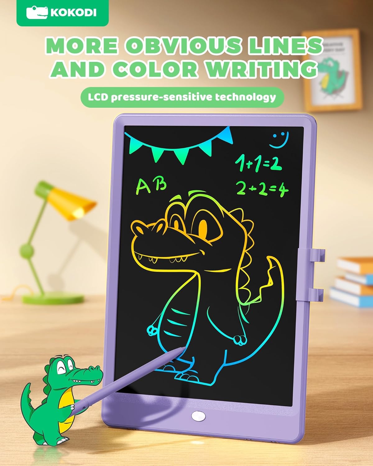 KOKODI LCD Writing Tablet, 10 Inch Colorful Toddler Doodle Board Drawing Tablet, Erasable Reusable Electronic Drawing Pads, Educational and Learning Toy for 3-6 Years Old Boy and Girls(Purple)