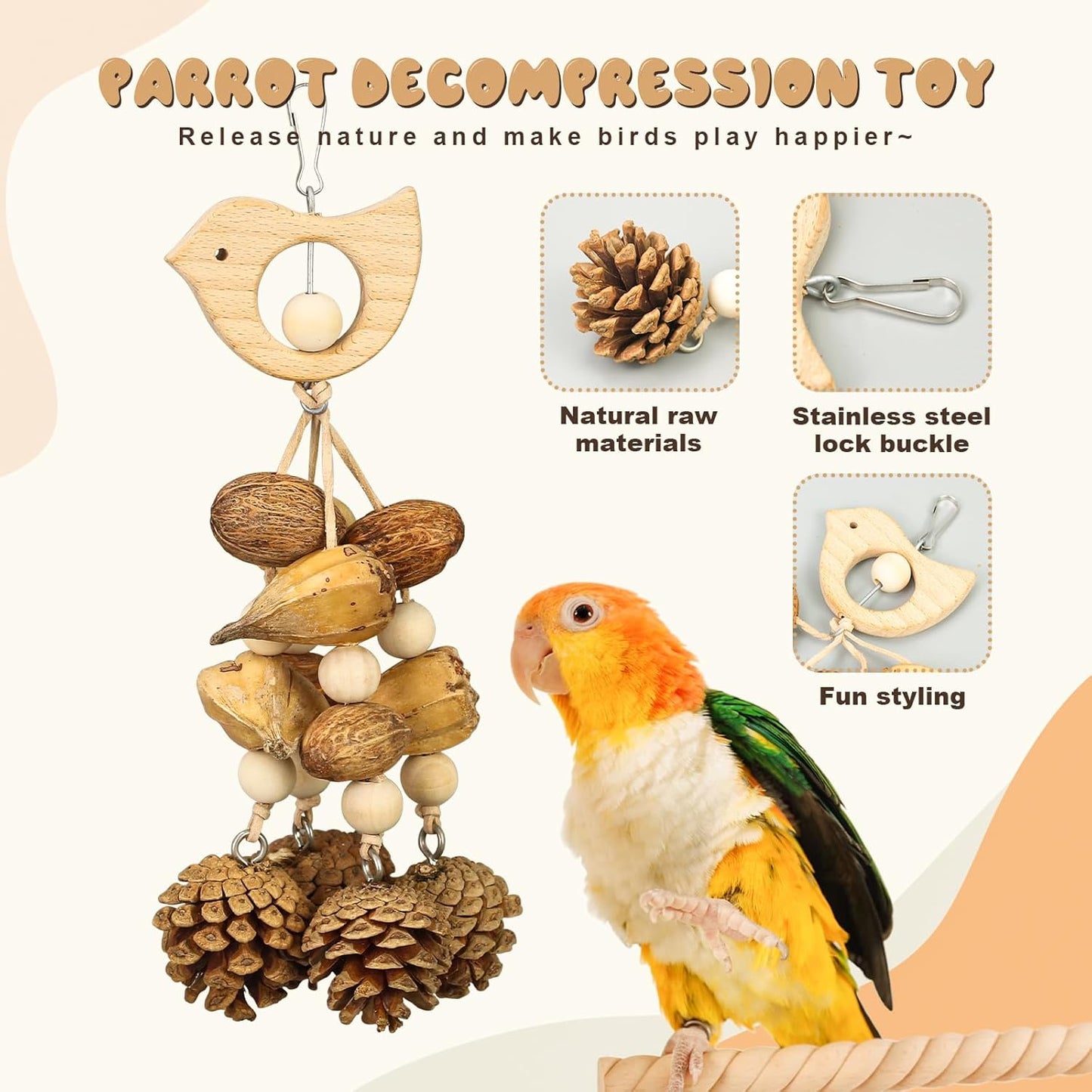 Bird Toys 3 Pack Parrot Toys Natural Bird Cage Accessories Shredded Foraging Supplies Suitable for Parakeets, Cockatiels, Conures, Lovebirds and Most Small to Medium