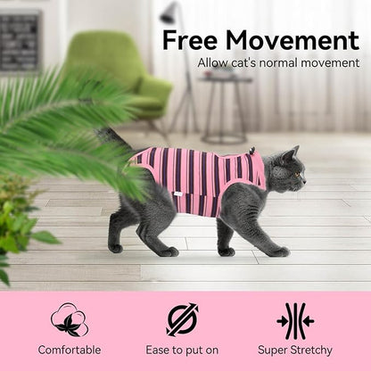 2 PCS Cat Recovery Suit for Spay Abdominal Wounds Female, Cat Onesie for Cats After Surgery, Pet Surgery Recovery Suit Kitten Onesie for Cats Anti Licking (Pure(2 PCS), Small)