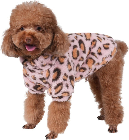 GreenJoy Leopard Print Dog Sweater – Stretchy Fleece Dog Turtleneck Sweatshirt for Puppies & Cats, Soft & Warm Pet Winter Clothes for Small, Medium & Large Dogs (Pink, Large/X-Large)
