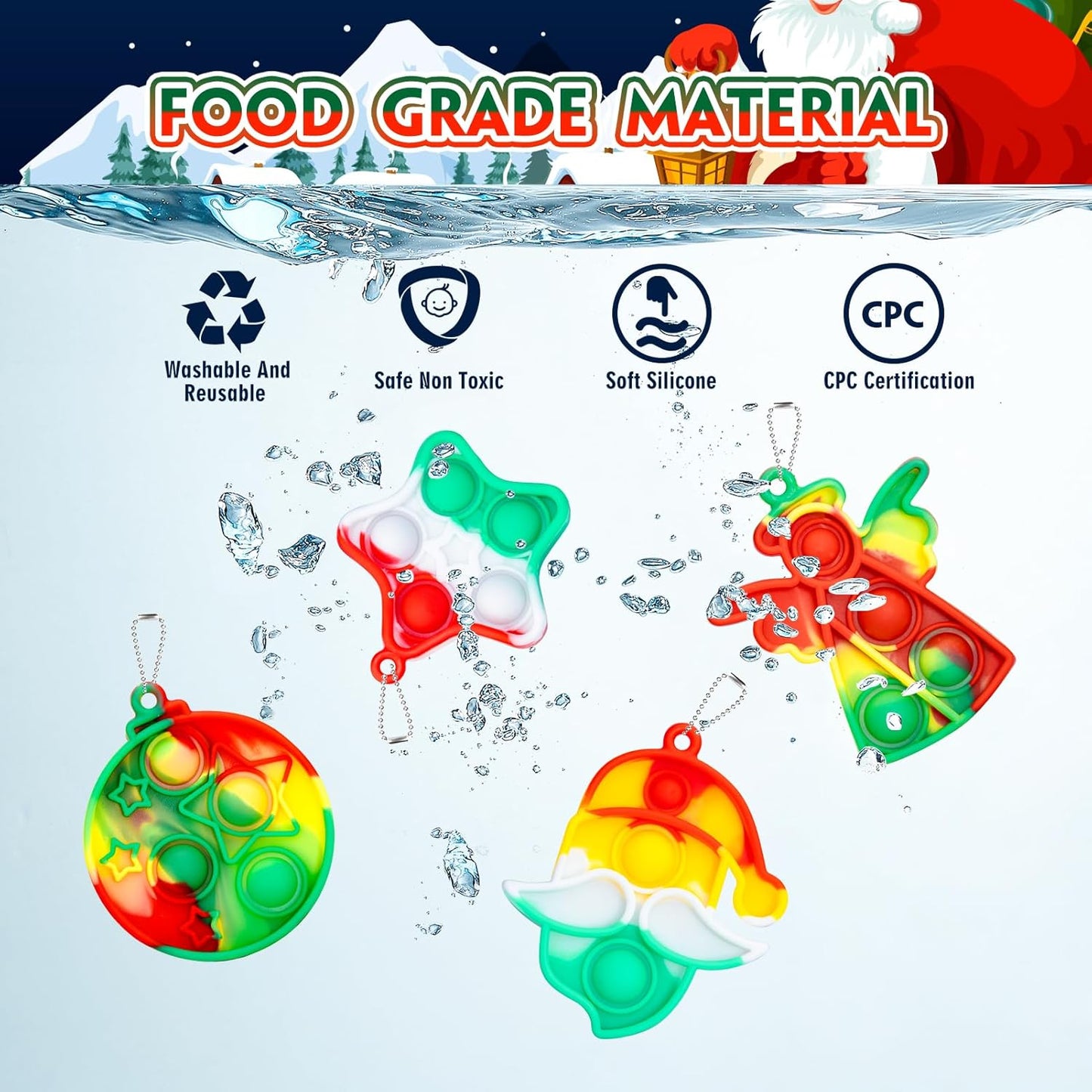 Christmas Pop Fidget Toys Bulk Its Christmas Party Favors for Kids 30 Pack Mini Pop Keychain It Stocking Stuffers for Kids Goodie Bag Stuffers Fidgets for Classroom Prizes Student Birthday Party Gifts