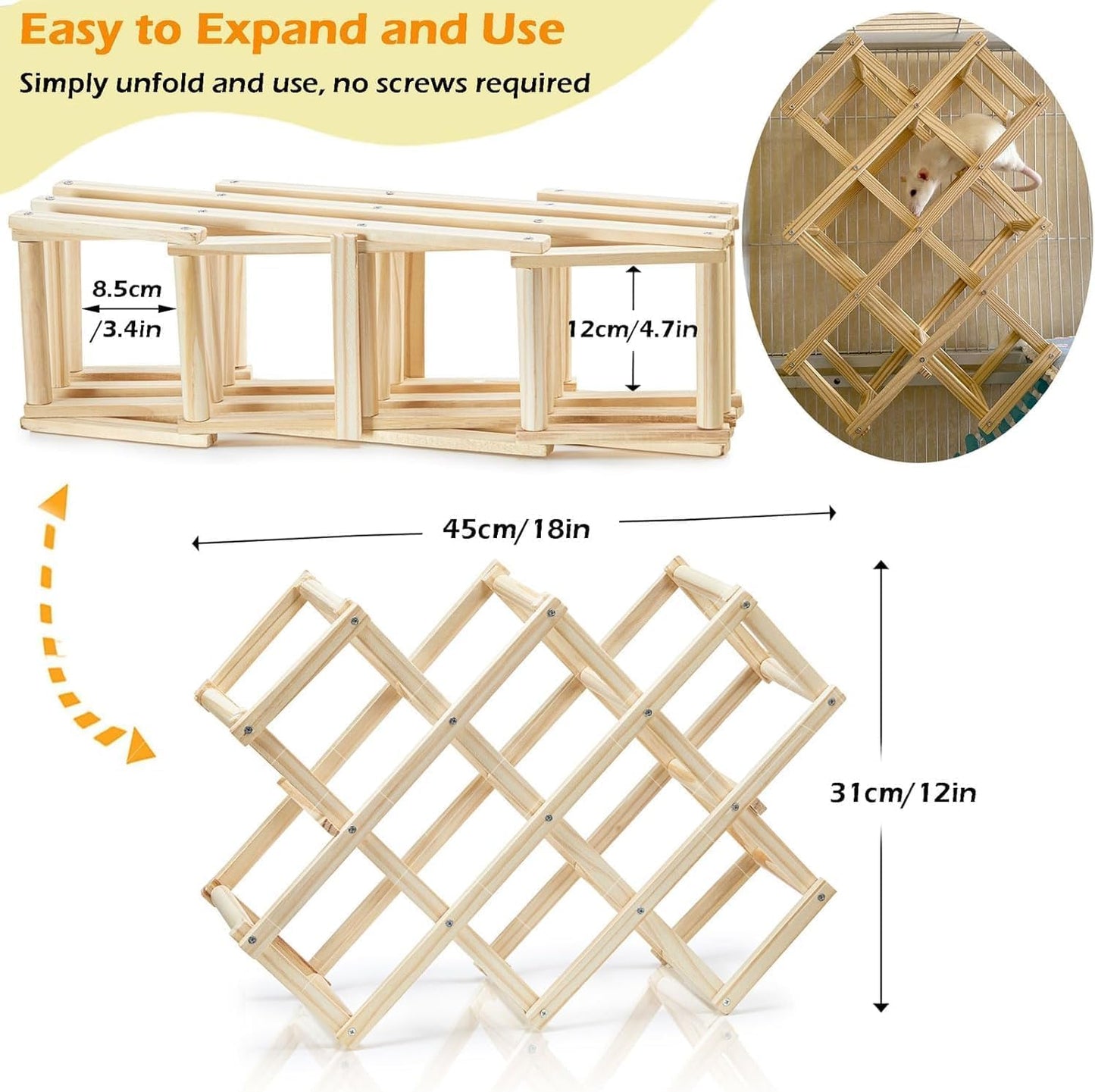 Wooden Rat Climbing Toys, Natural Pet Rat Cage Accessories Climbing Ladder, Fancy Rats Enrichment Toy Activities, Hanging Rodent Toys for Pet Rats in Cage Playing Chewing (L, 1pc)