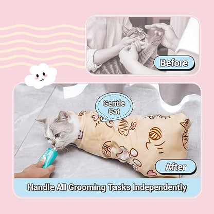 27.5" Large Cat Wrap for Nail Trimming，Self-adherent Cat Grooming Wrap for Cat & Small Dog, Anti-Scratch Cat Swaddle Burrito Wrap for Medicine,Nail Clipping,Ear Cleaning,Teeth Brushing - Cute Pattern