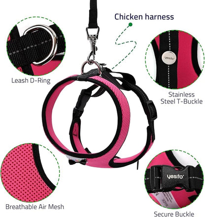 Adjustable Chicken Harness Diaper (5.4ft Leash) – Breathable & Washable Secure Training for Hens, Ducks & Chicks | Outdoor Walking & Discipline Solution (Months, Pink)
