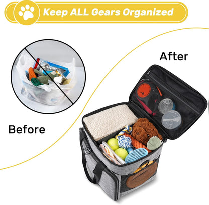 6 Set Dog Travel Bag, Large Pet Travel Kit for Supplies Includes 2 Food Containers, 1 Pet Organizer for Dogs, 2 Collapsible Bowls, 1 Treat Pouch, Dog Weekend Overnight Bag Luggage