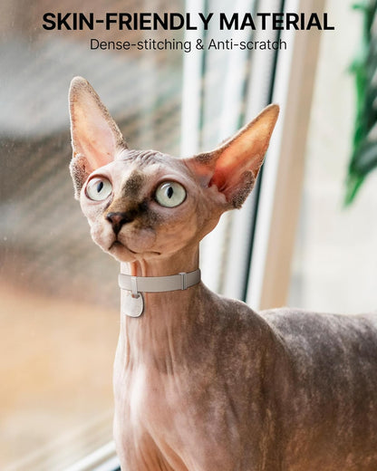 Cat Collar with QR Code Name Tag, Breakaway Kitten Collar for Boy & Girl Cats, Ultra Soft Elastic Adjustable Band, Safety Break Away Buckle, Comfortable & Secure Pet ID Collar (6"-12"), Khaki