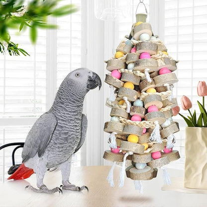 Bird Toys for Large Parrots Toys Natural Colored Wooden Bird Cages Chew Accessories for Macaws, Cockatoos, African Grey, and Amazon Parrots,