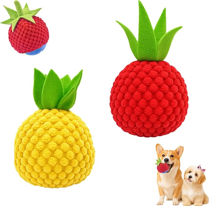2Pcs Dog Ball Covers – Plush Tomato & Pineapple Sleeves for Interactive Dog Toys, Soft Durable Protectors for Automatic Rolling Bouncing Balls, Extend Toy Life, Fun for Small Medium Large Dogs