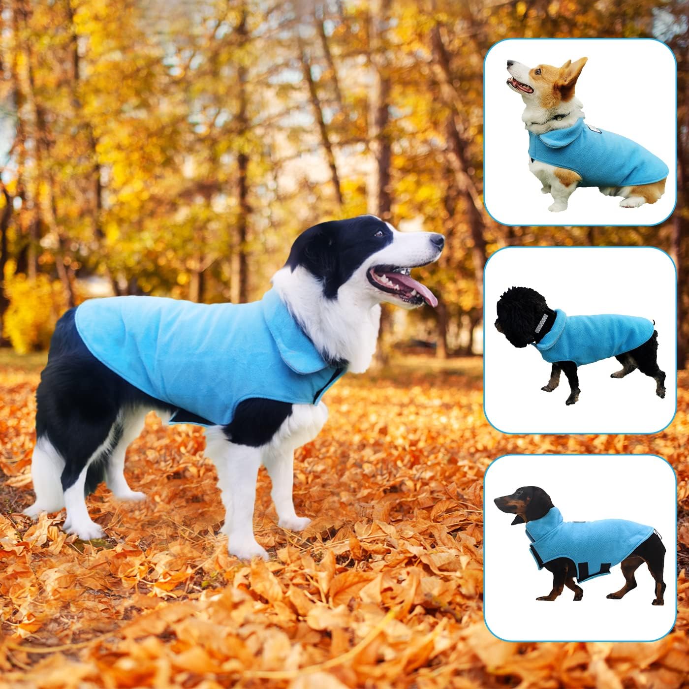 Fleece Dog Coat Pet Jacket Reflective for Cold Weather for Extra Large to Small Pets(Blue,S)