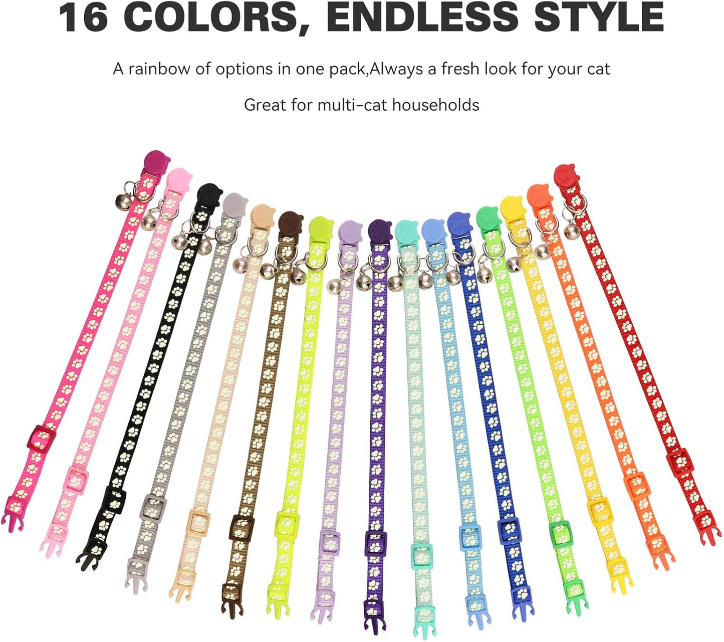16 PCS Breakaway Cat Collars,Kitten Collar with Bell Cat Collars for Boy Girl Cats Breakaway Collar for Cats Glow in The Dark 6-9 Inch