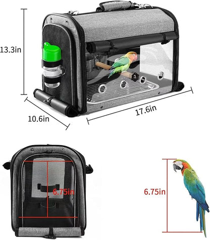 SUERTREE Bird Carrier Bag With Stand, Lightweight Backpack for Parrot, Portable Travel Cage, Pet Transparent Breathable Carrier