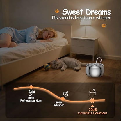 Cat Water Fountain Stainless Steel -2.5L/84oz Gooseneck Kitty Cat Fountain for Drinking Spout - Pet Water Fountain for Cats Inside - Quiet Automatic Cats Water Bowl Dispenser - for Pets& Small Dog