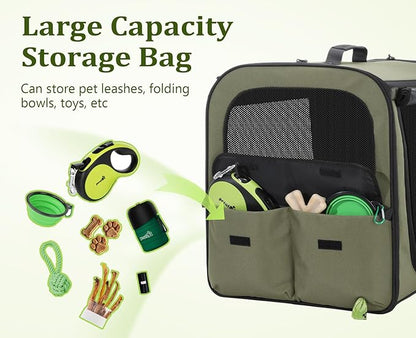 pecute Dog Car Carrier Stable and Light Weight, Expandable Extra Space Dog Carrier for Cars, Breathable Dog Car Crate, Foldable Pet Carrier for Both Indoor and Outdoor Use, Pet Travel Crate Green