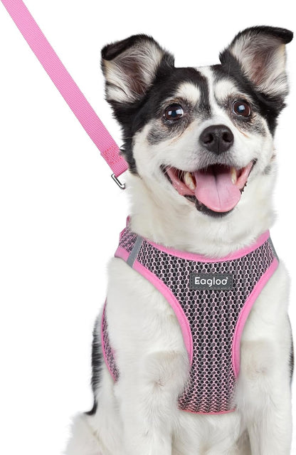 Eagloo Small Dog Harness and Leash Set, Step in Puppy Vest with Breathable Soft Mesh, Walking Reflective Pet Harness for Medium Small Dogs, Pink, L