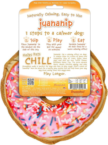 Doggijuana Tuffer Chewer Plush Dog Toy | Funny Dog Toy Plush with Juananip Catnip for Dogs | Calming Aid for Dogs | Interactive Squeaky Chew Toy for Play (Sprinkled Donut)