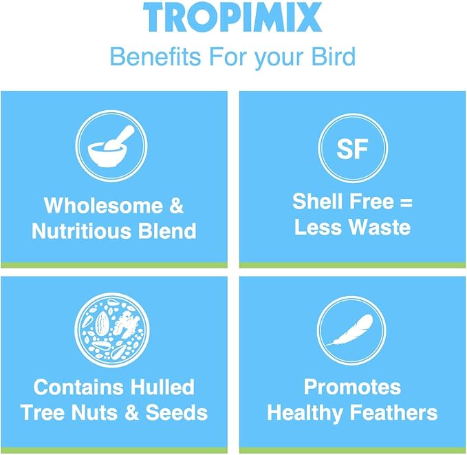 Hari Tropimix Bird Food, Large Parrot Food with Seeds, Fruit, Nuts, Vegetables, Grains, and Legumes, Enrichment Food, 20 lb Bag