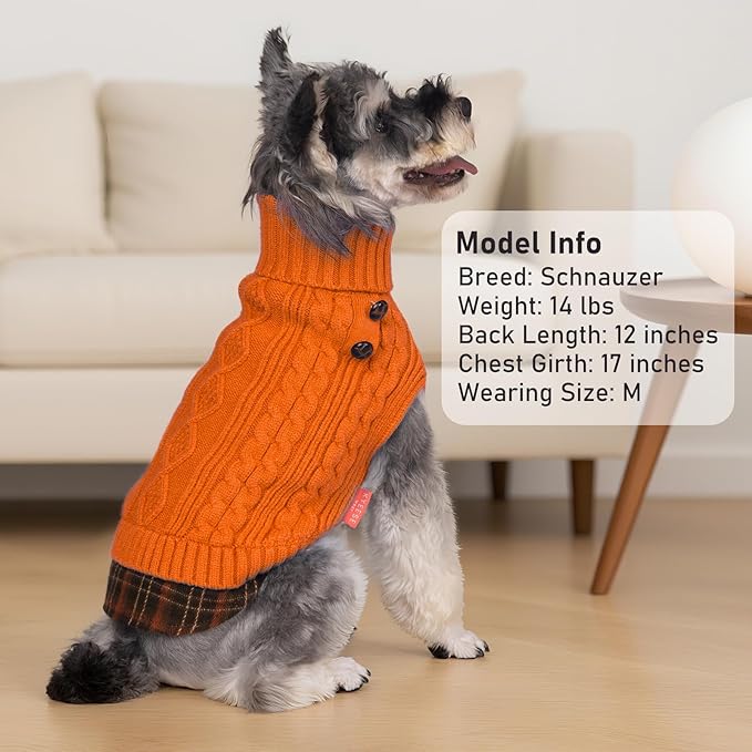KYEESE Dog Sweater Soft Pullover Dog Sweaters for Small Dogs Girl Stretchy Knitwear Cat Clothes Thick Pet Coat for Fall Winter Cold Weather Warm Turtleneck Small Dogs Sweater with Gingham Patchwork