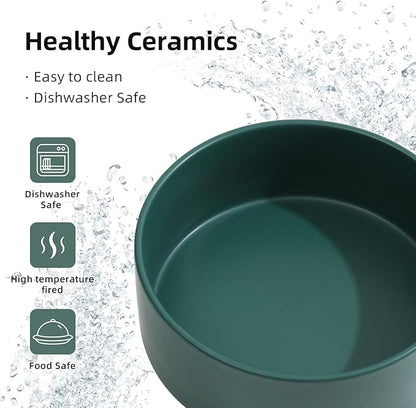 Ceramic Raised Double Bowls Set with Stand, 2 Heights Elevated, Food & Water Bowls for Small Breed Dogs, Weighted Dog Dishes, Pet Bowl(6.1'',28.7oz, Green)