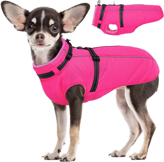 Lelepet Dog Winter Coat Waterproof Dog Jacket with Harness Built in Windproof Reflective Cold Weather Coats for Small Medium Large Dogs, Thermal Fleece Lined Coats for Walking Camping, Maltese, XS