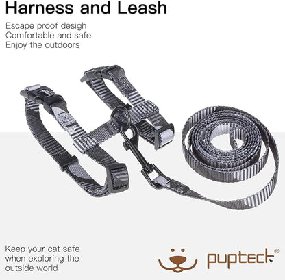 PUPTECK Adjustable Cat Harness and Leash Set Escape Proof Kitten Strap Collar for Walking Travel, Printed Dark Grey