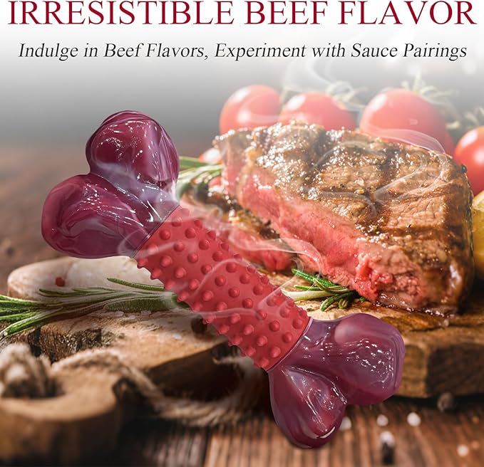 Apasiri Tough Dog Toys for Aggressive Chewers Beef Flavor: 8" Dog Chew Bone for Large Breed, Nylon & Rubber Chew Toy for Medium Large Dogs