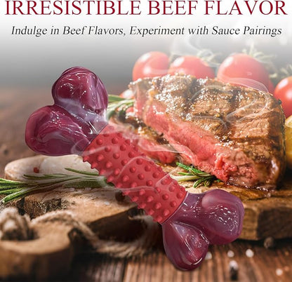 Apasiri Tough Dog Toys for Aggressive Chewers Beef Flavor: 8" Dog Chew Bone for Large Breed, Nylon & Rubber Chew Toy for Medium Large Dogs