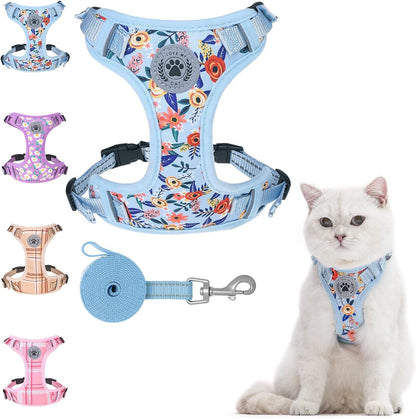 BEAUTYZOO Cat Harness and Leash Set for Walking Escape Proof, Neck Release Adjustable Harness for Kitten Puppy Small Medium Large Cats, Soft Cute Easy Control Small Cat Harness for Cats Boy and Girls