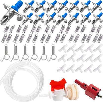 Automatic Rabbit Watering System Kit Include 15 Nipple Drinker Feeders, 20ft Hose, Watering System Bucket Connector, Hole Opener, 6 Spring Latches for Rabbit Cage Doors