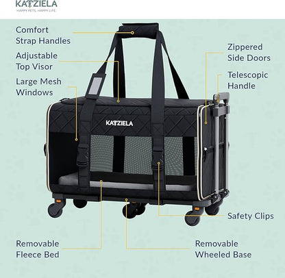 Pet Carrier Airline Approved - Dog Carrier with Wheels - TSA Airline Approved Dog Carrier - Rolling Pet Carrier with Wheels for Small to Medium Size Cat or Dog - Airplane Cabin Animal
