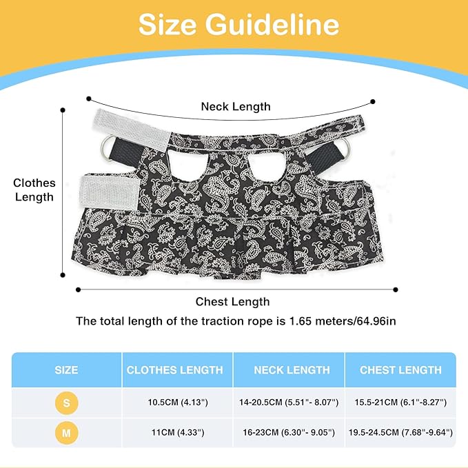 Lizard Harness Dress and Leash, Adjustable Hamster Ferret Harness and Leash Set, No-Pull Walking Vest for Lizard Small Animal Gecko Chameleon (Black S