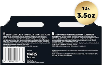 Cesar Wet Dog Food Classic Loaf in Sauce Breakfast and Dinner Mealtime Variety Pack, 3.5 oz. Easy Peel Trays (12 Count, Pack of 1)