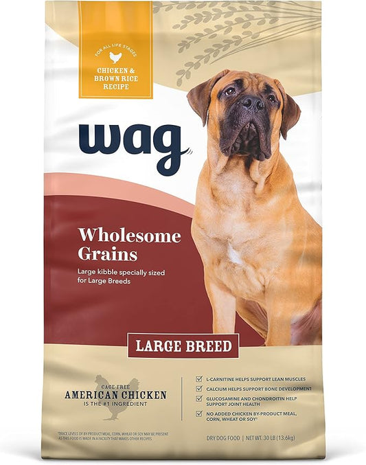 Amazon Brand – Wag Large Breed Dry Dog Food, Chicken and Brown Rice, 30 lb Bag