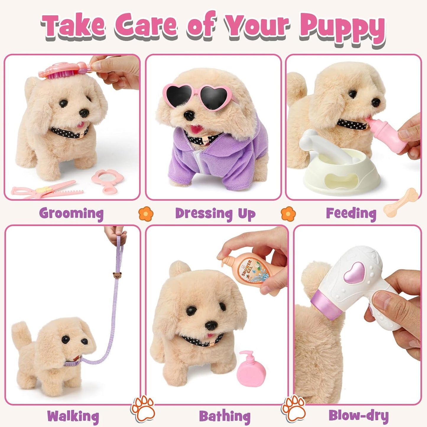17pcs Robot Dog Toys for Girls Kids Boys 3-6, Realistic Interactive Robot Puppy Dog Plush Toys with Walk & Bark, Pretend Play Puppy Pet Care Playset, 3 4 5 6 Year Old Girl Birthday Gift Ideas