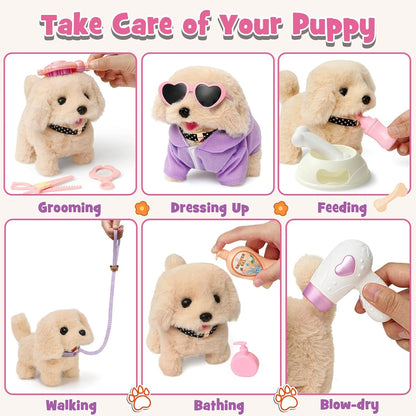 17pcs Robot Dog Toys for Girls Kids Boys 3-6, Realistic Interactive Robot Puppy Dog Plush Toys with Walk & Bark, Pretend Play Puppy Pet Care Playset, 3 4 5 6 Year Old Girl Birthday Gift Ideas
