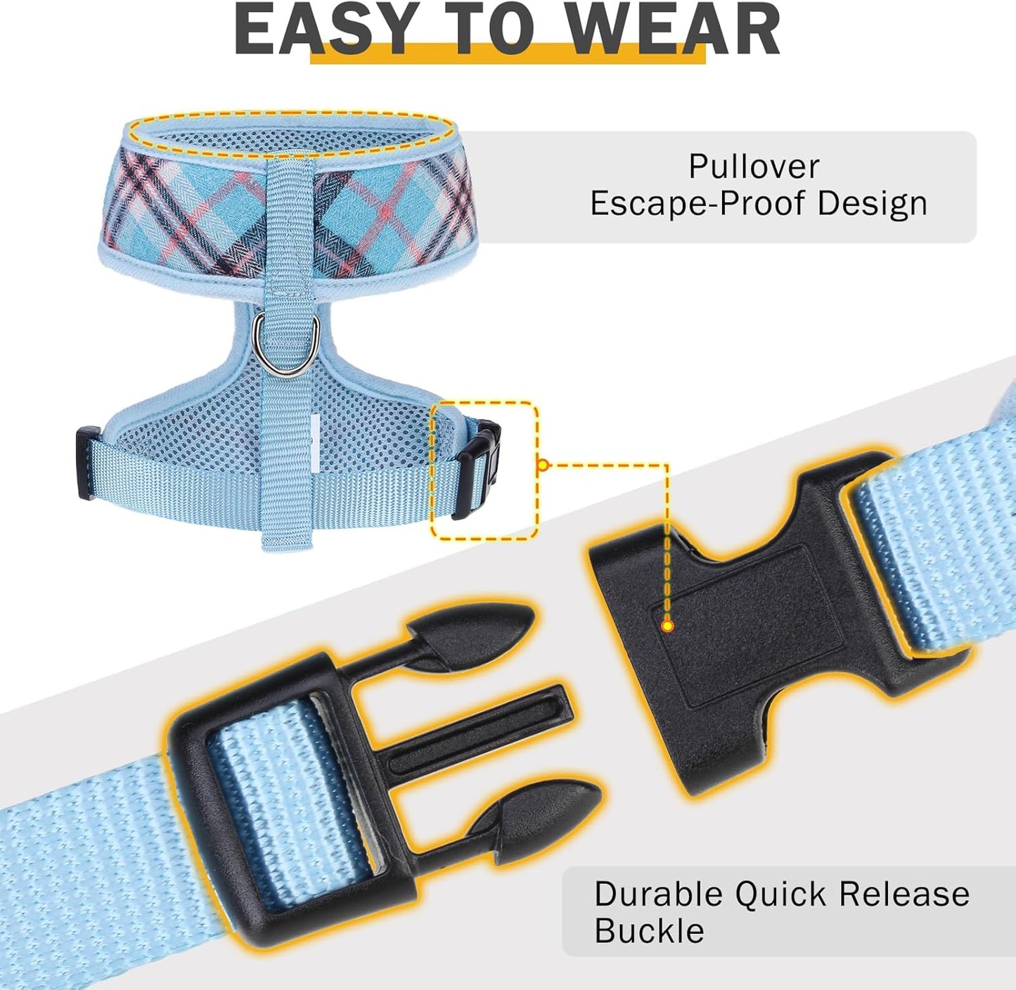 SCENEREAL Puppy Dog Harness with Leash Set for Small Medium Sized Dogs, Soft Mesh Step in Pet Harnesses and Leash, No Chock Plaid Adjustable No Pull Vest for Dogs Cats, Chihuahua,Bulldog (Blue S)