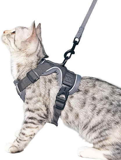 Cat Harness and Leash Set Escape Proof Tactical Medium Kitten Harness Emotional Support Cat Vest, Grey, M